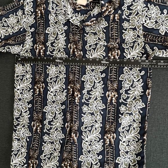 Pipeline Aloha Shirt Navy and Khaki Tiki Floral Button Up Size Small - Picture 11 of 12